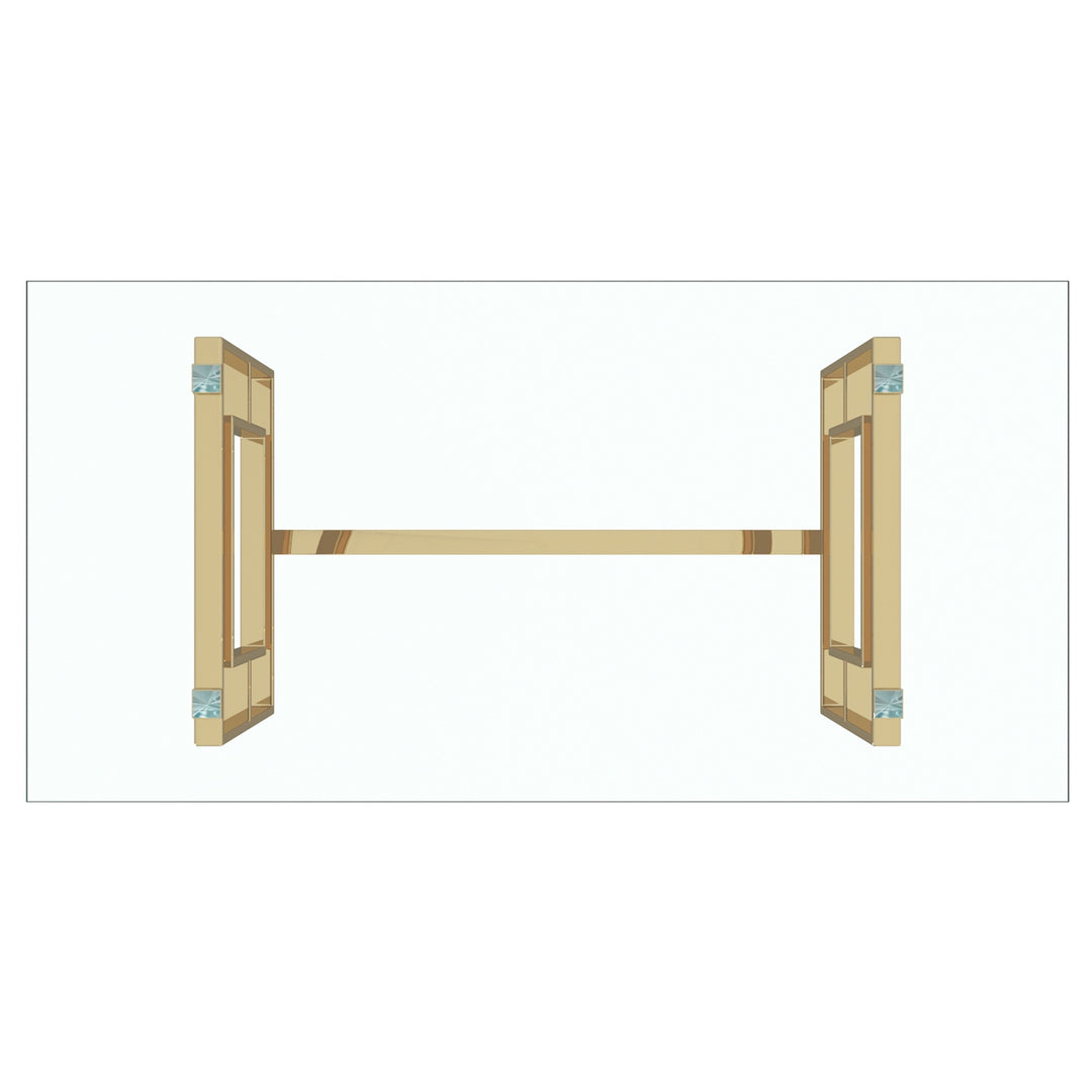 Arvello Contemporary Glass Dining Table – Rectangular Tempered Glass Top with Geometric Lattice Stainless Steel Frame and Polished Gold Finish Modern Luxury Dining Table