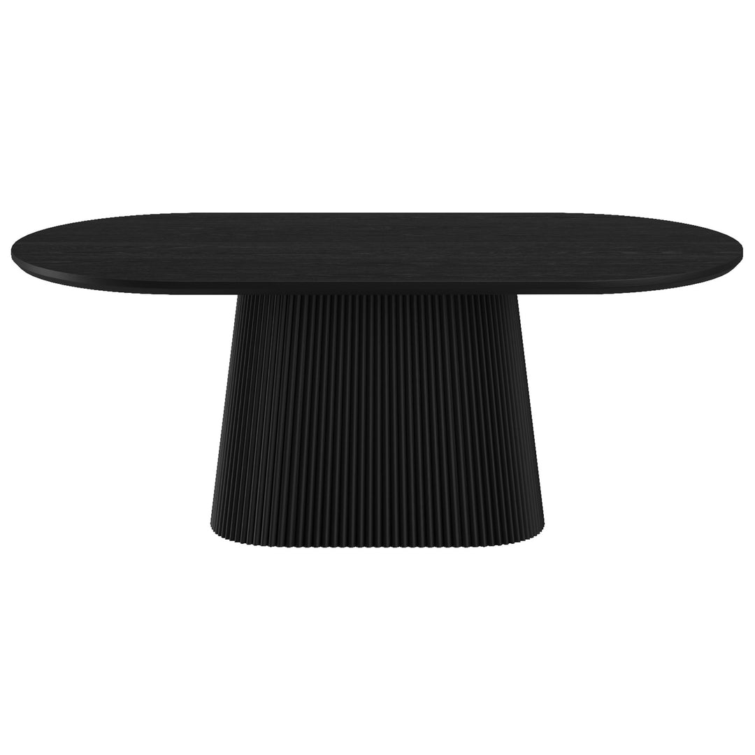 Bellavik Mid-Century Modern Ellipse Dining Table – Engineered Wood Oak Veneer Top with Wide Reeded Pedestal Base and Reverse Bevel Wood Grain Finish Dining Table
