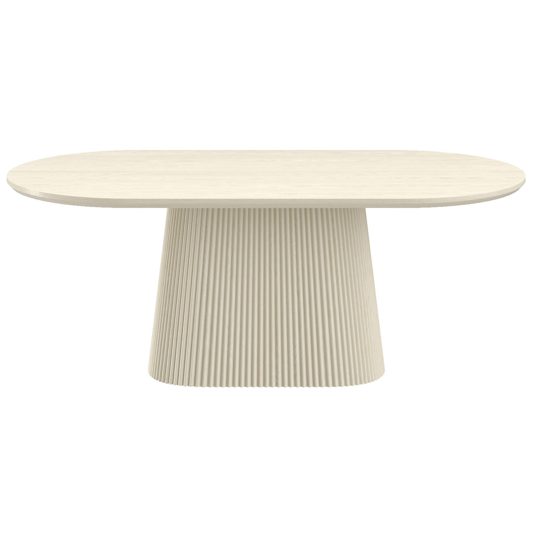 Crestora Mid-Century Modern Oval Dining Table – Engineered Wood Oak Veneer Top with Wide Reeded Pedestal Base and Reverse Bevel Wood Grain Finish Dining Table