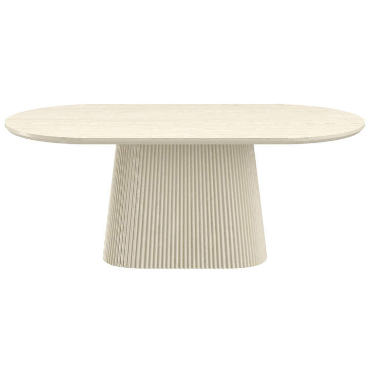 Crestora Mid-Century Modern Oval Dining Table – Engineered Wood Oak Veneer Top with Wide Reeded Pedestal Base and Reverse Bevel Wood Grain Finish Dining Table