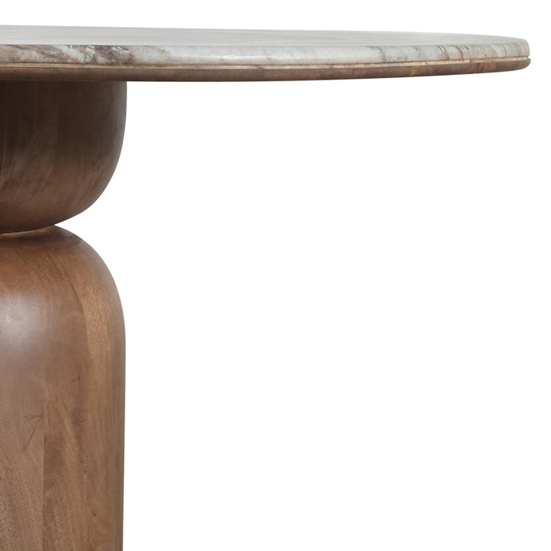 Norlix Mid-Century Modern Round Dining Table – Solid Mango Wood Table with Fantasy Brown Marble Top and Walnut Finish Pedestal Base