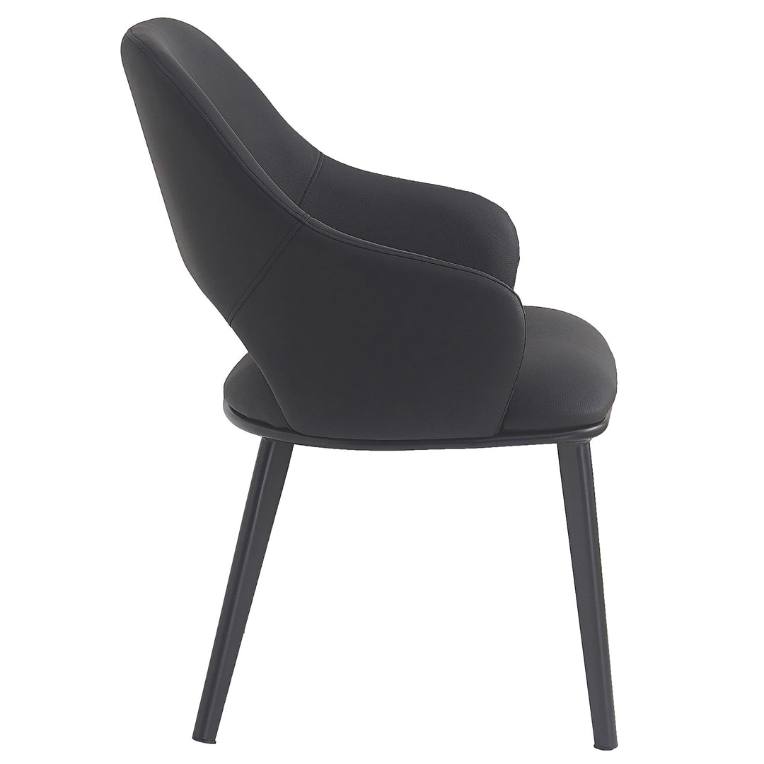 Montierra Modern Dining Chair Set of 4 – Textured Faux Leather Upholstered Chairs with Curved Back, Matte Black Frame and Medium-Firm Cushion Seating Dining & Lounge Chairs
