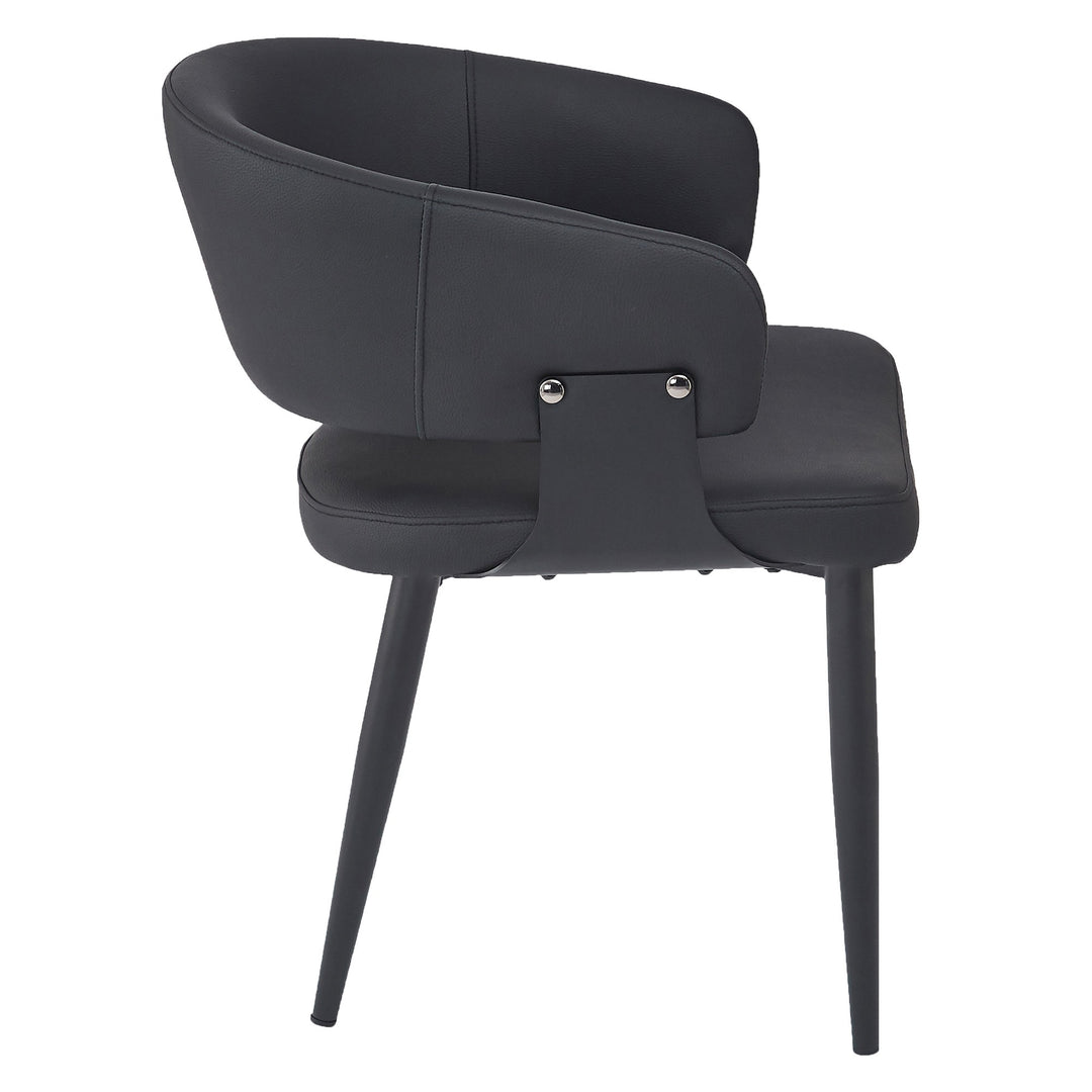 Corvello Dining/Lounge Chair Set of 4 – Modern Curved Back Faux Leather Upholstered Chairs in Black with Matte Black Frame