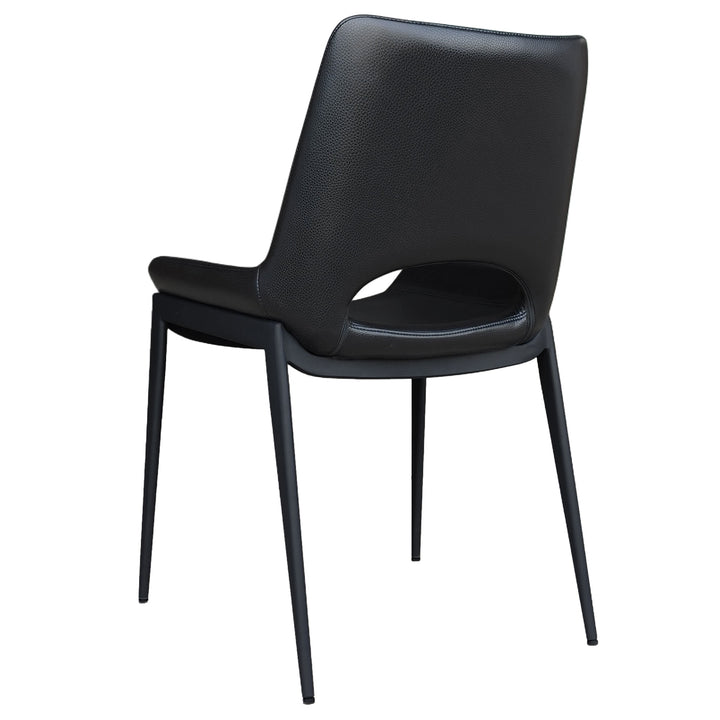 Torano Mid-Century Modern Dining And Lounge Chair with Textured Faux Leather Upholstery, Contoured Seat, Black Metal Frame – Set of 6