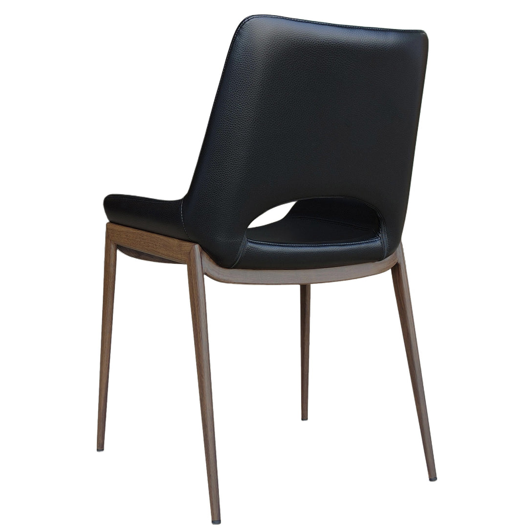 Torano Mid-Century Modern Dining And Lounge Chair in Walnut Finish with Textured Faux Leather Upholstery, Contoured Seat, Metal Frame – Set of 6