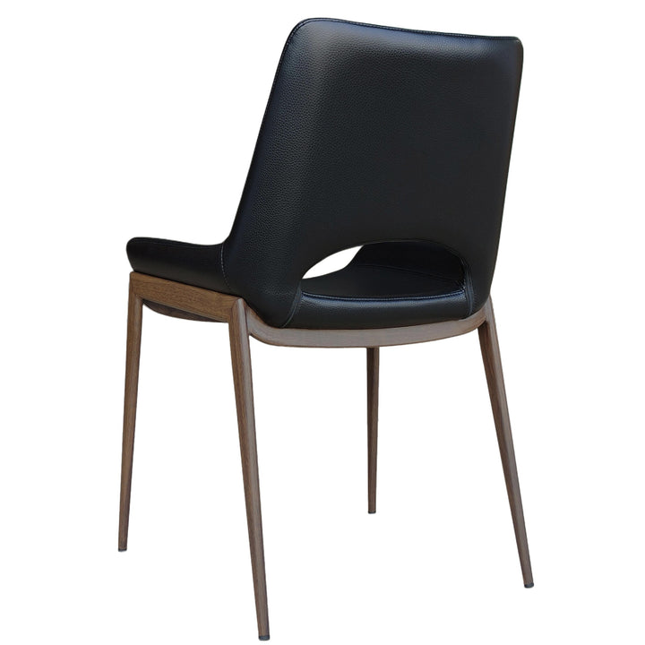 Torano Mid-Century Modern Dining And Lounge Chair in Walnut Finish with Textured Faux Leather Upholstery, Contoured Seat, Metal Frame – Set of 6
