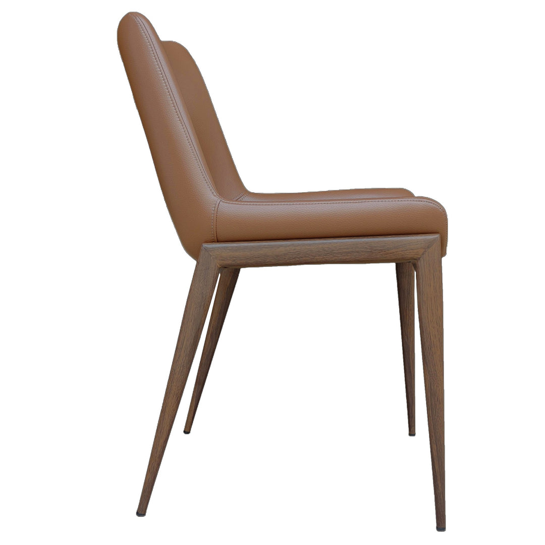 Torano Mid-Century Modern Dining And Lounge Chair in Walnut Finish with Textured Faux Leather Upholstery, Contoured Seat, Metal Frame – Set of 6