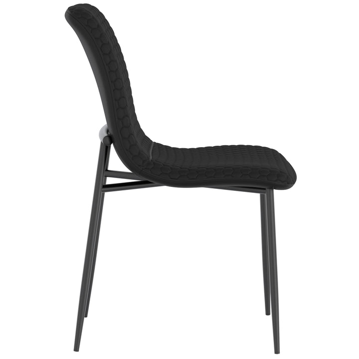 Miraggio Modern Dining Chair Set of 2 – Matte Black Faux Leather Upholstered Chairs with Hexagon-Stitch Detailing and Matte Black Metal Legs