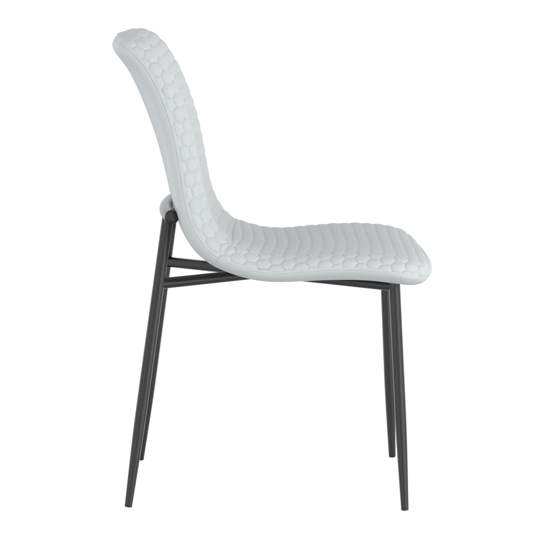 Miraggio Modern Faux Leather Dining Chair Set of 2 – Matte Black Upholstered Chairs with Hexagon-Stitch Detailing and Matte Black Metal Legs