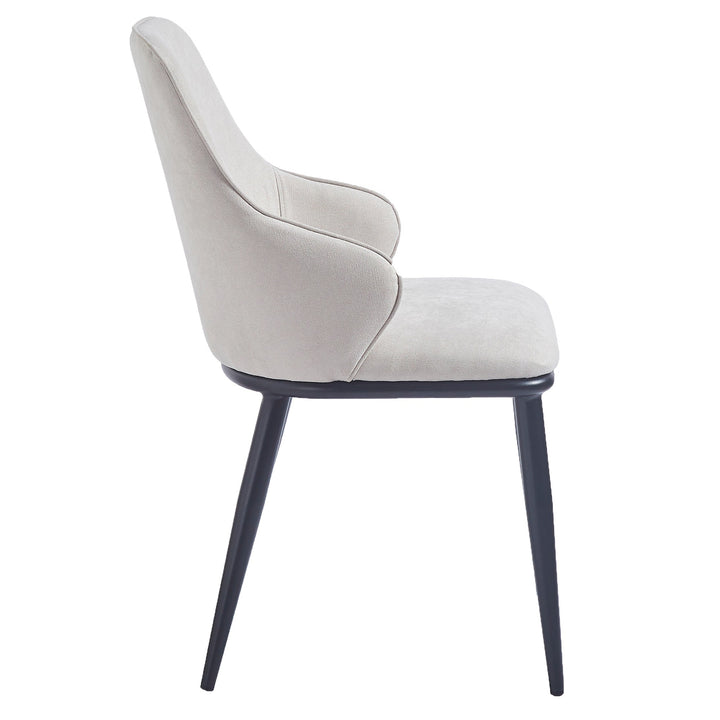 Bellora Modern Dining Chair with Fabric Upholstery, Contoured Seat Back, Matte Black Metal Frame And Legs – Set of 2