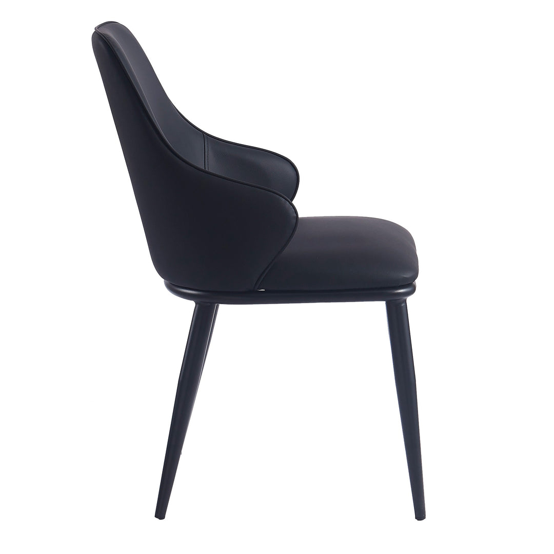 Bellora Modern Dining Chair with Faux Leather Upholstery, Contoured Seat Back, Matte Black Metal Frame And Legs – Set of 2