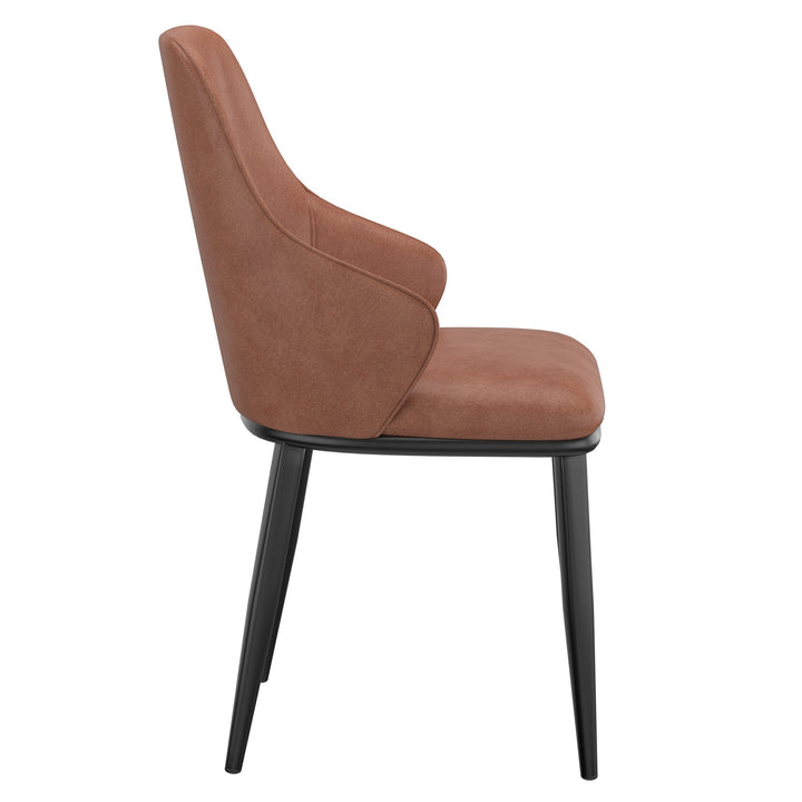 Bellora Modern Dining Chair with Faux Leather Upholstery, Contoured Seat Back, Matte Black Metal Frame And Legs – Set of 2