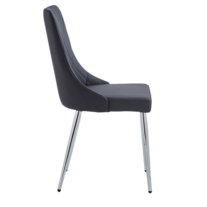 Corenza Mid-Century Modern Dining Chair with Faux Leather Upholstery, Curved Wood Seat Frame & Chrome Metal Legs – Set of 2