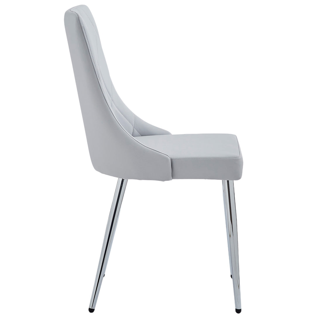 Corenza Mid-Century Modern Dining Chair with Faux Leather Upholstery, Curved Wood Seat Frame And Chrome Metal Legs – Set of 2