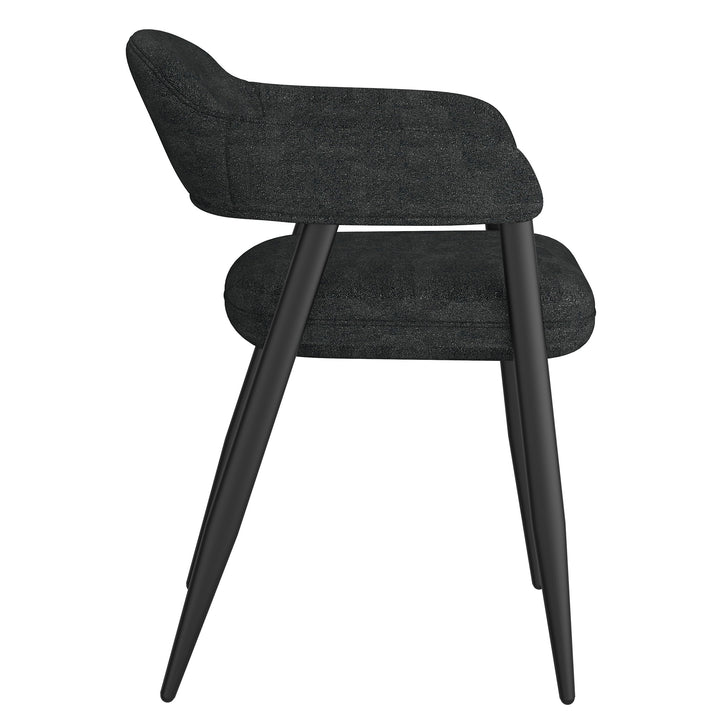 Loreza Mid-Century Modern Dining Chair with Textured Fabric Upholstery, Matte Black Metal Legs And Foam Cushion – Set of 2