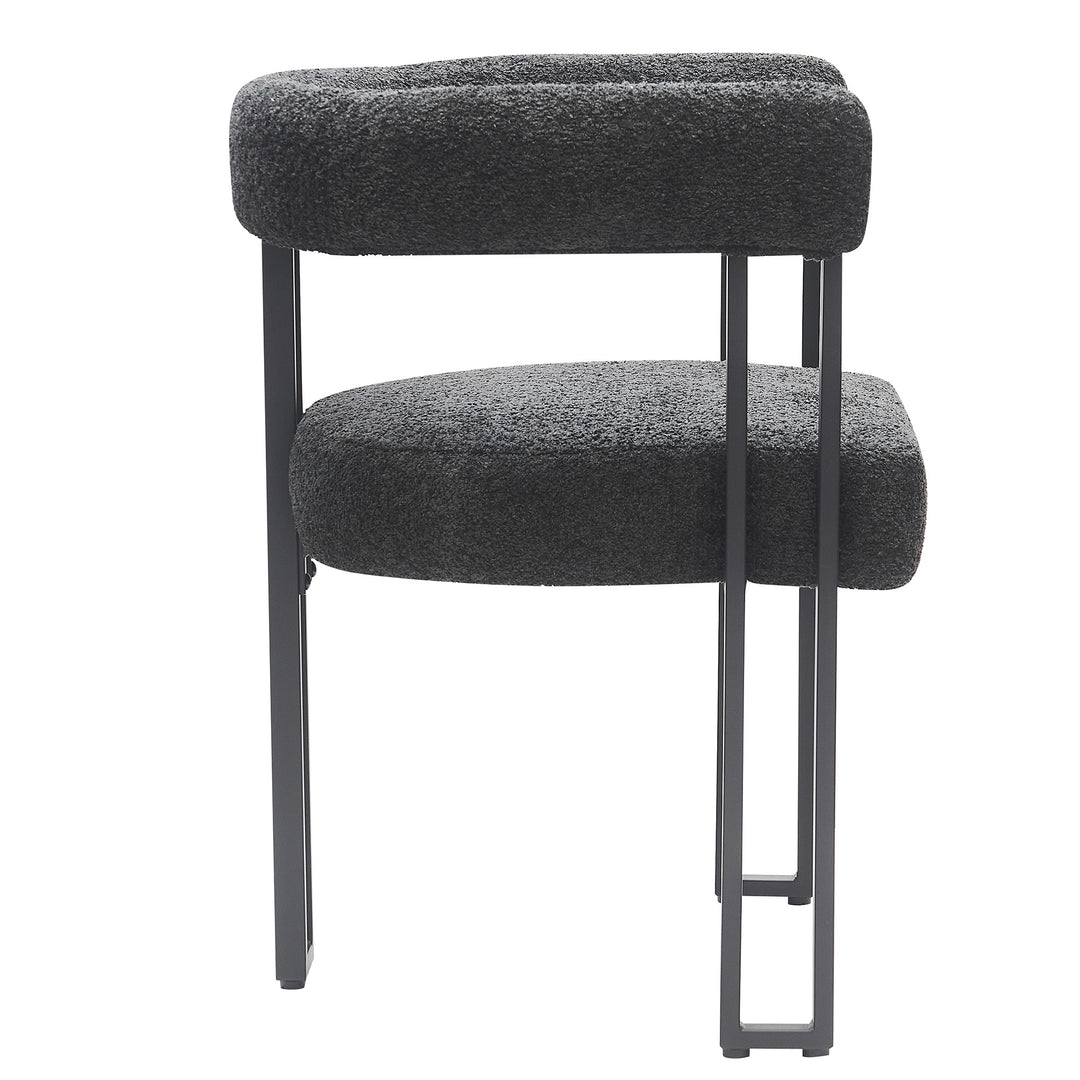Varese Contemporary Dining Side Chair with Soft Boucle Fabric Upholstery, Black Metal Frame & Foam Cushion – Set of 2