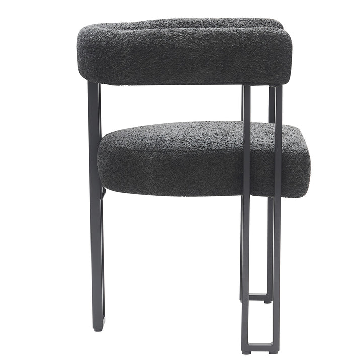 Varese Contemporary Dining Side Chair with Soft Boucle Fabric Upholstery, Black Metal Frame & Foam Cushion – Set of 2