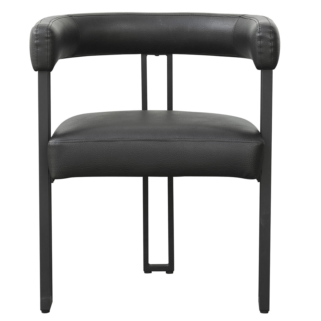 Avenza Dining Side Chair – Set of 2 Contemporary Matte Black Faux Leather Upholstered Chairs with Black Metal Frame