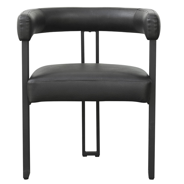 Avenza Dining Side Chair – Set of 2 Contemporary Matte Black Faux Leather Upholstered Chairs with Black Metal Frame