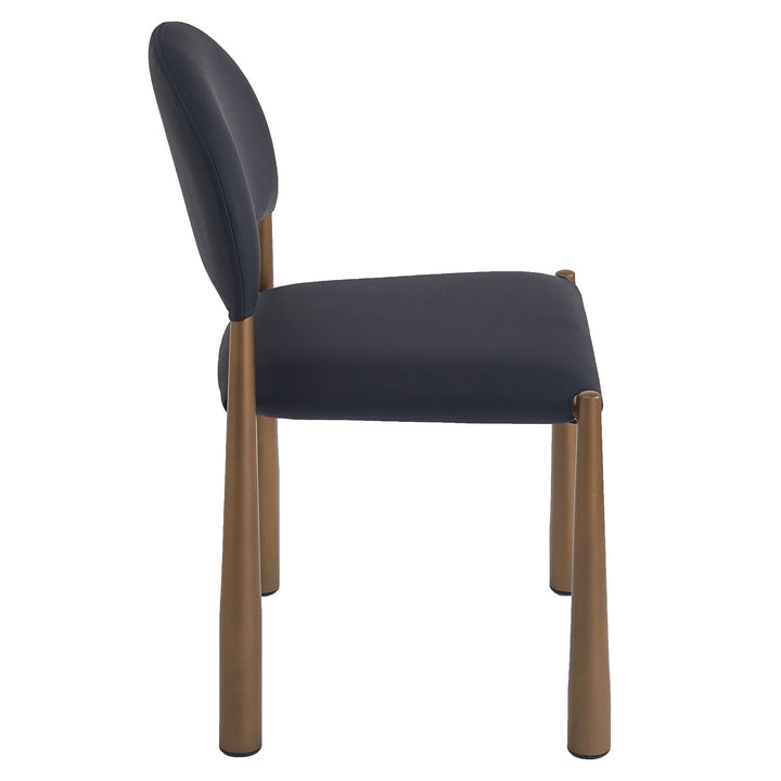 Crystaluxe 4-Piece Modern Dining Chair Set – Matte Black Textured Faux Leather Chairs with Aged Gold Metal Legs and Foam Cushion Seating
