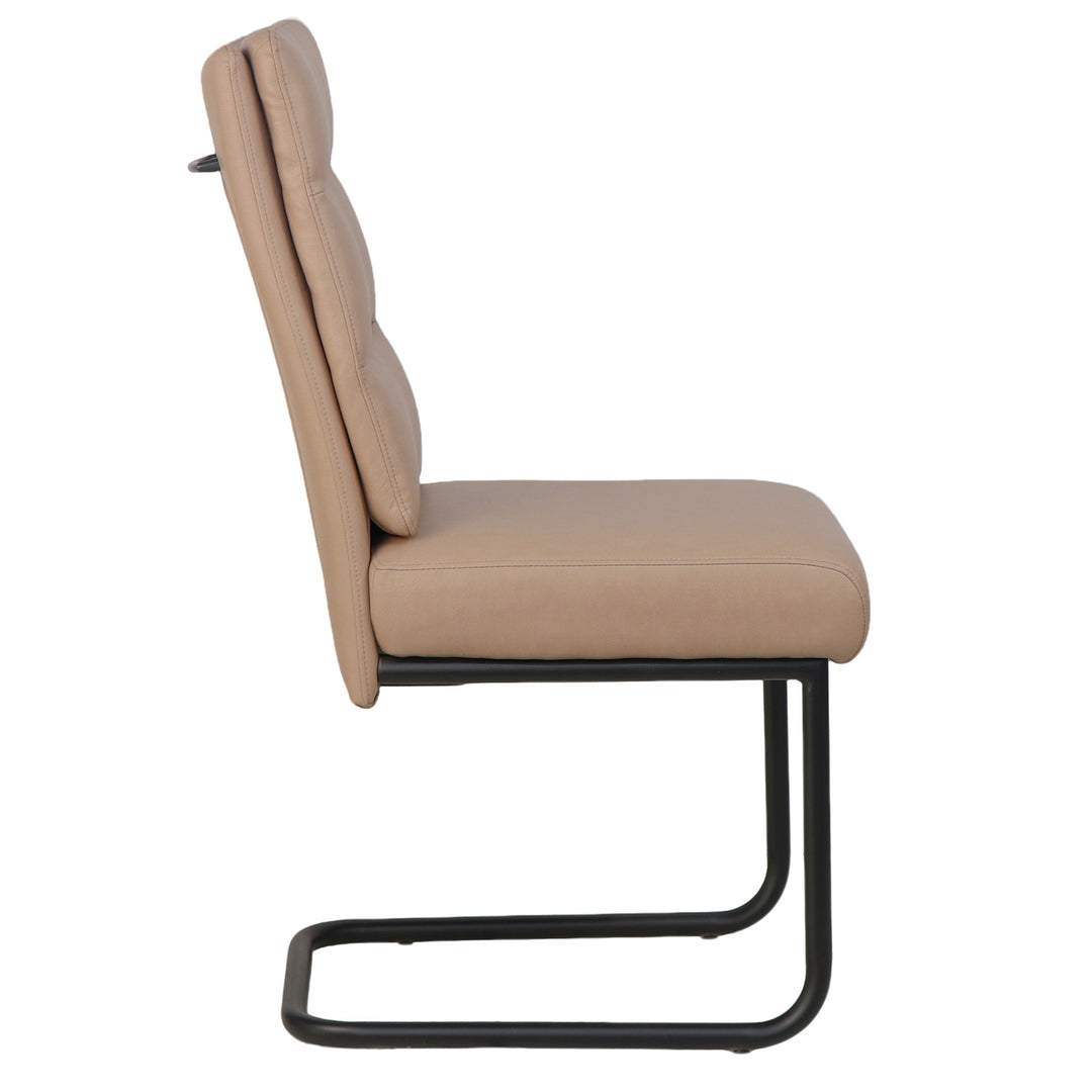 Astera Modern Dining Chair with Textured Faux Leather Upholstery in Mushroom PU, Black Metal C-Style Base And Back Handle – Set of 2