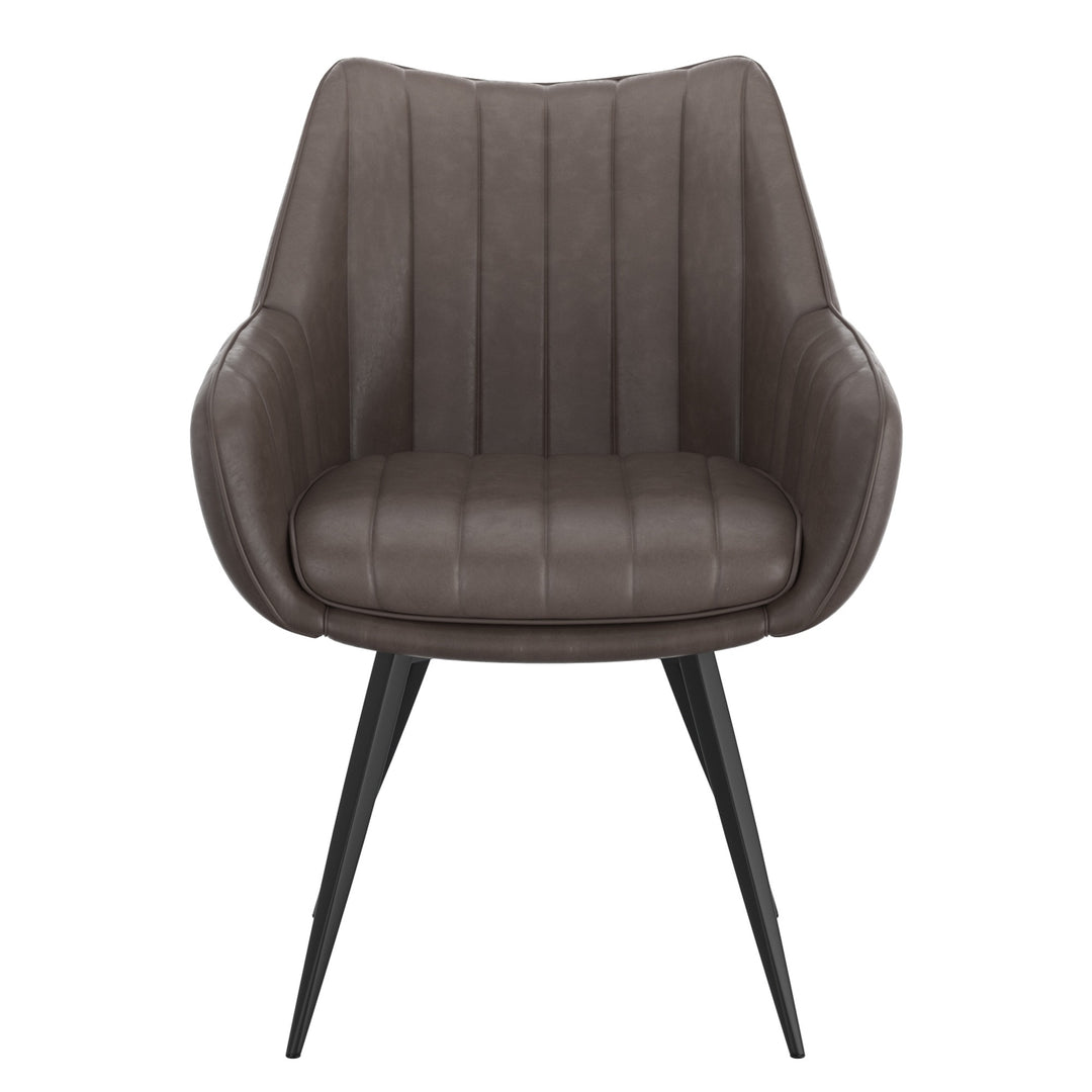 Nordelle Contemporary Dining & Accent Chair – Set of 2 Swivel Seat Vintage Faux Leather Upholstered Chairs with Black Metal A-Line Legs