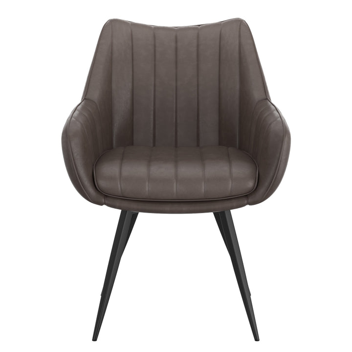 Nordelle Contemporary Dining & Accent Chair – Set of 2 Swivel Seat Vintage Faux Leather Upholstered Chairs with Black Metal A-Line Legs