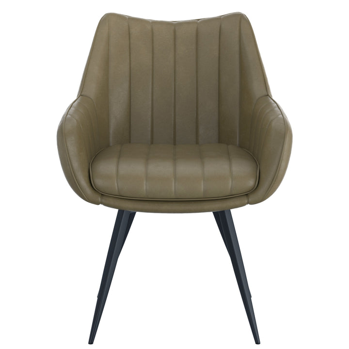 Nordelle Contemporary Dining & Accent Chair – Set of 2 Swivel Seat Vintage Faux Leather Upholstered Chairs with Black Metal A-Line Legs