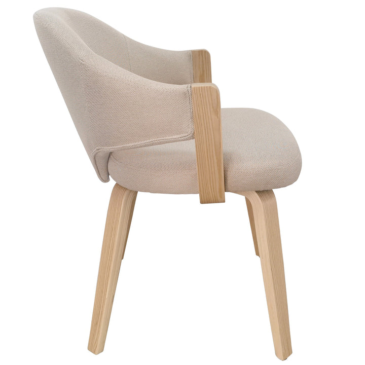 Cavello Modern Dining And Lounge Chair with Toffee Herringbone Performance Fabric Upholstery, Natural Bentwood Arms & Legs – Set of 2