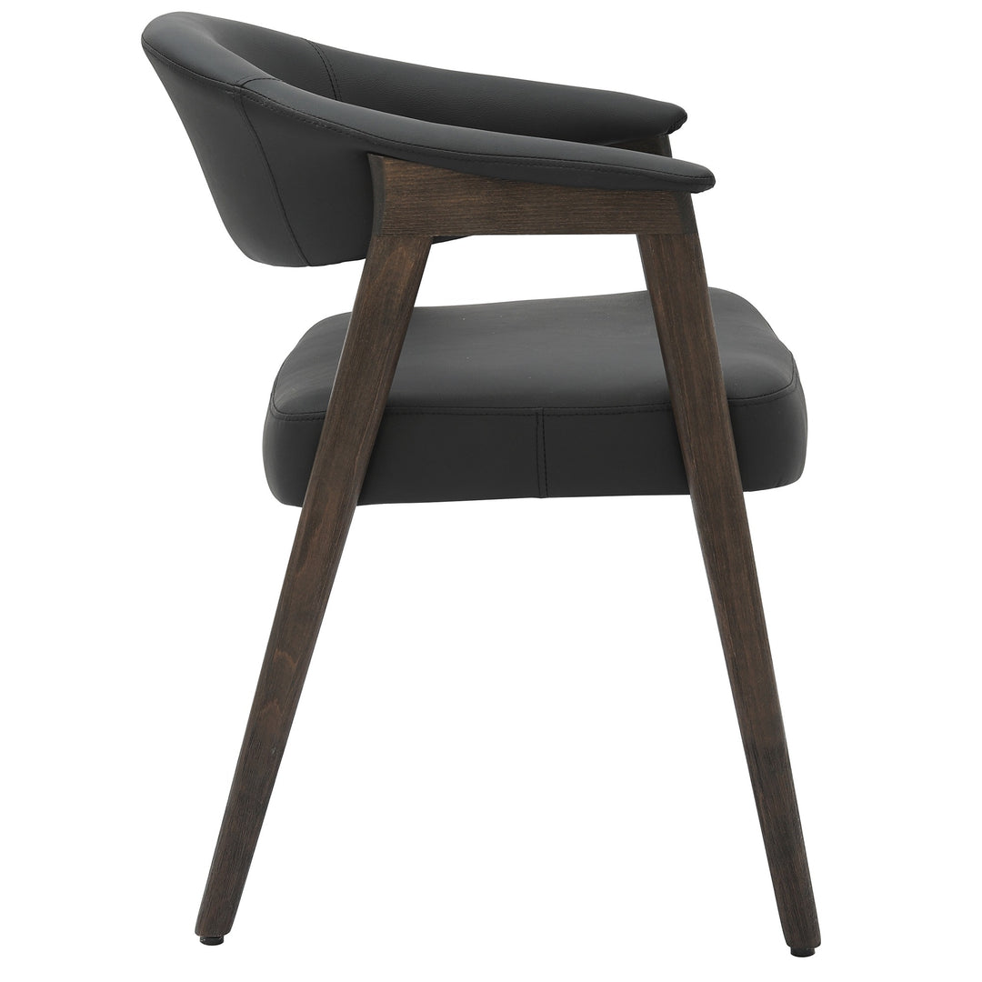 Radiance Mid-Century Modern Dining Armchair Set of 2 – Faux Leather Upholstered Chairs with Solid Beechwood Legs in Brushed Dark Walnut Finish