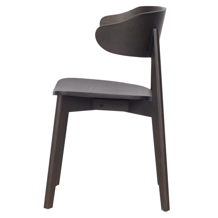 Alzano Mid-Century Modern Dining And Lounge Chair with Curved Plywood Back And Arms, Mocha Wood Finish – Set of 2
