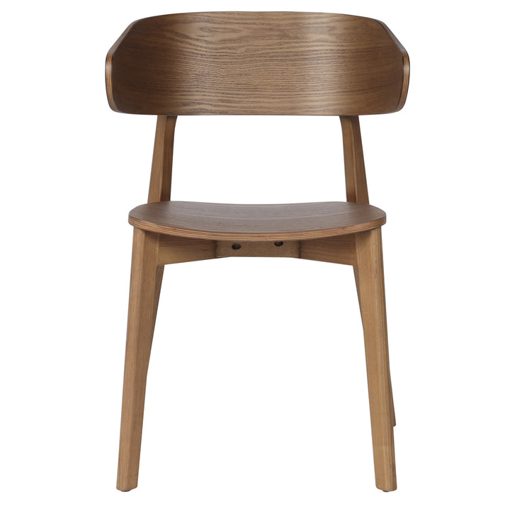 Alzano Mid-Century Modern Dining And Lounge Chair with Curved Plywood Back And Arms, Walnut Wood Finish – Set of 2