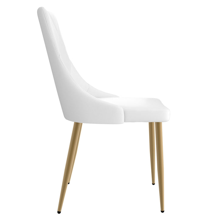 Merano Contemporary Dining And Lounge Chair, White Faux Leather Upholstery with Aged Gold Finish (Set of 2)