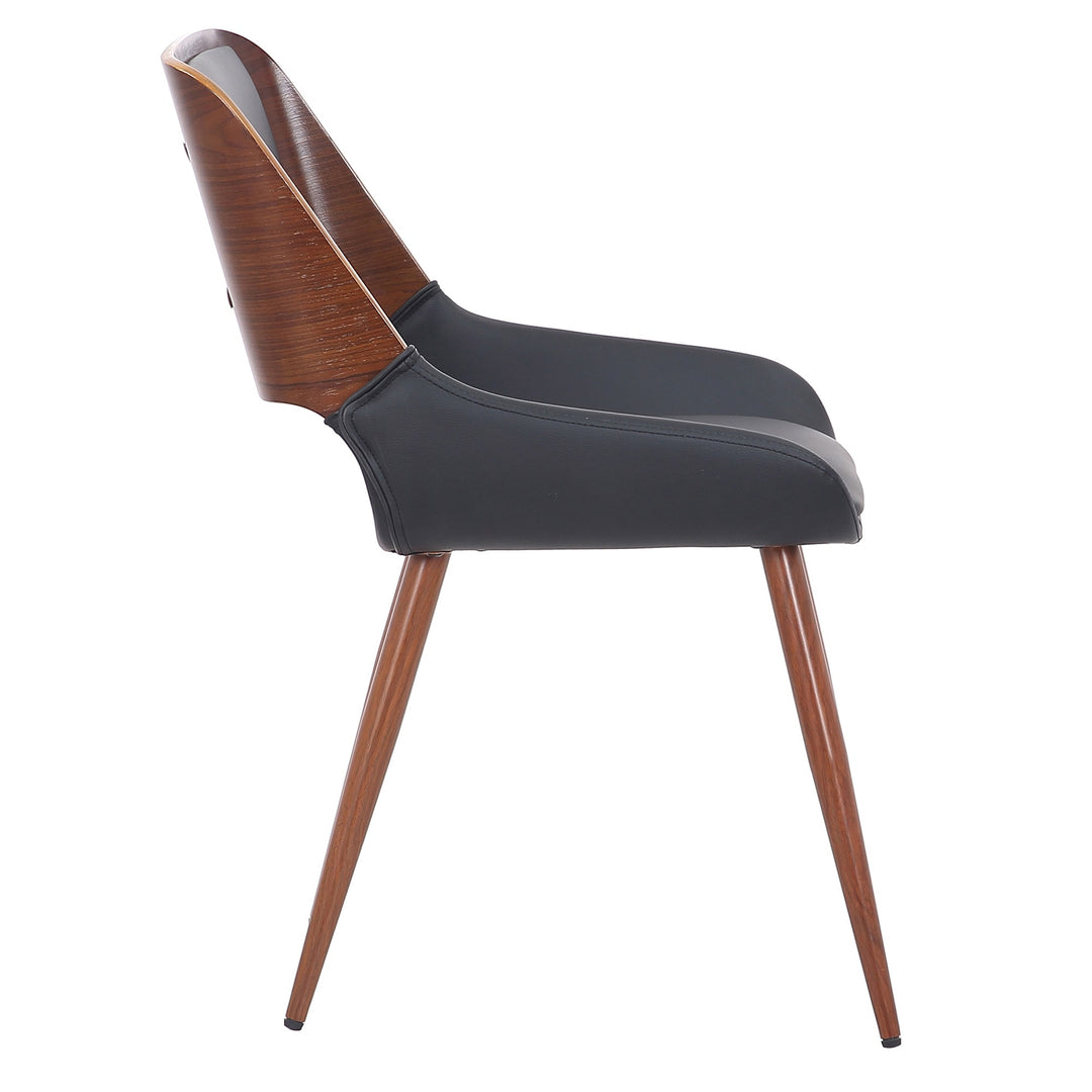 Modena Mid-Century Modern Dining And Accent Chair, Black Faux Leather Upholstery with Walnut Finish