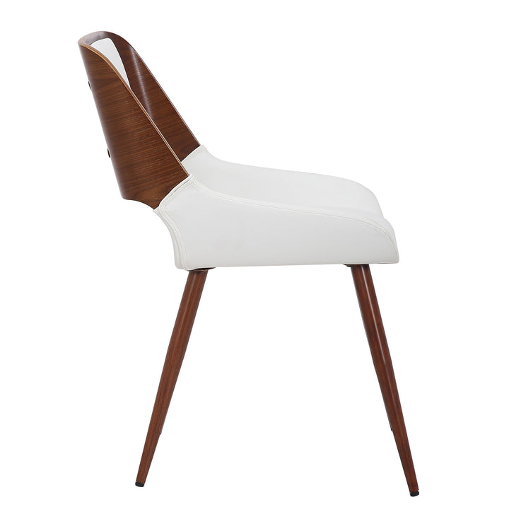 Modena Mid-Century Modern Dining/Lounge Chair, White Faux Leather Upholstery with Walnut Finish