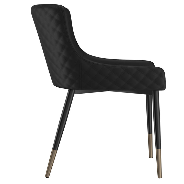 Caverro Modern Dining Chair – Set of 2 Faux Leather Upholstered Chairs with Diamond Stitching and Gold-Dipped Black Metal Legs