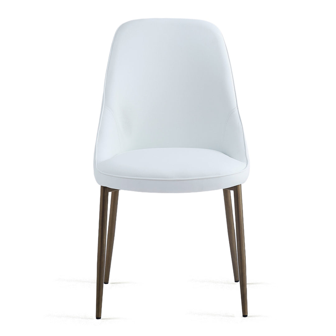 Torenza Mid-Century Modern Dining/Lounge Chair, White Faux Leather Upholstery with Aged Gold Finish (Set of 2)