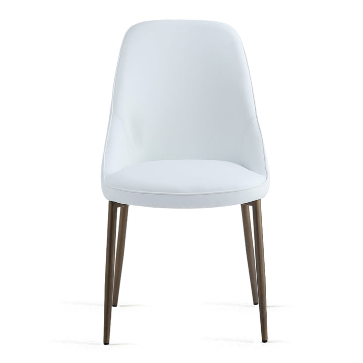 Torenza Mid-Century Modern Dining/Lounge Chair, White Faux Leather Upholstery with Aged Gold Finish (Set of 2)