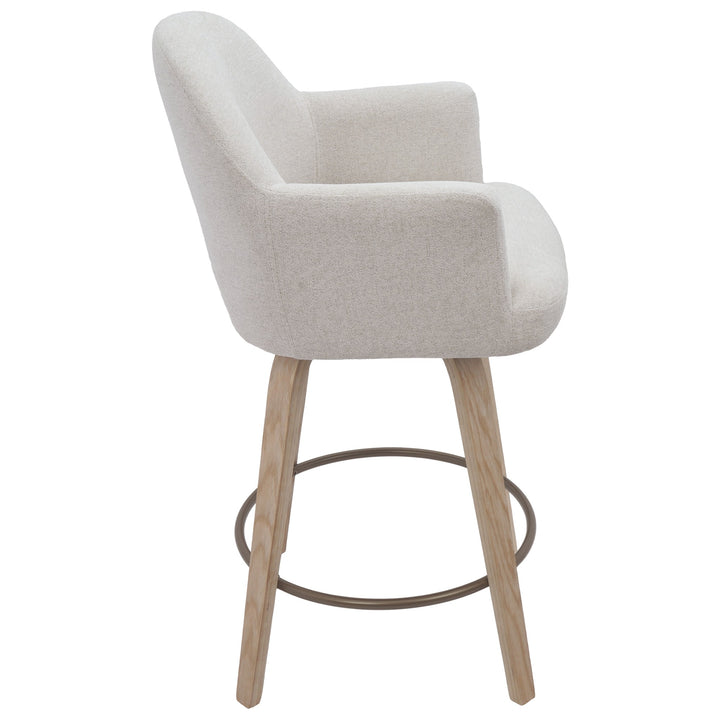 Zephrano Set of 2 26" Counter Height Stools with 360° Swivel Seat, Soft Fabric Upholstery And Washed Oak Finish
