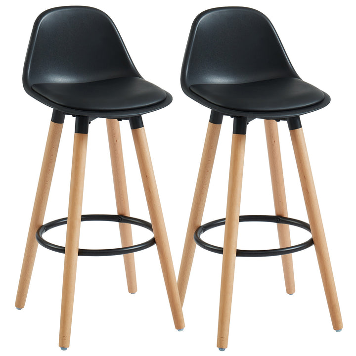 Lumetrix Counter Stool – Set of 2, 26" Curved ABS Seat Faux Leather Upholstered Stools with Beechwood Legs