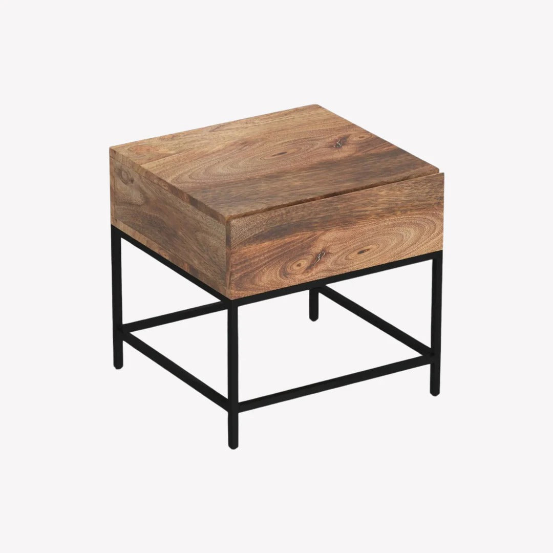 Celeste Accent Table – Solid Wood & Black Metal Frame