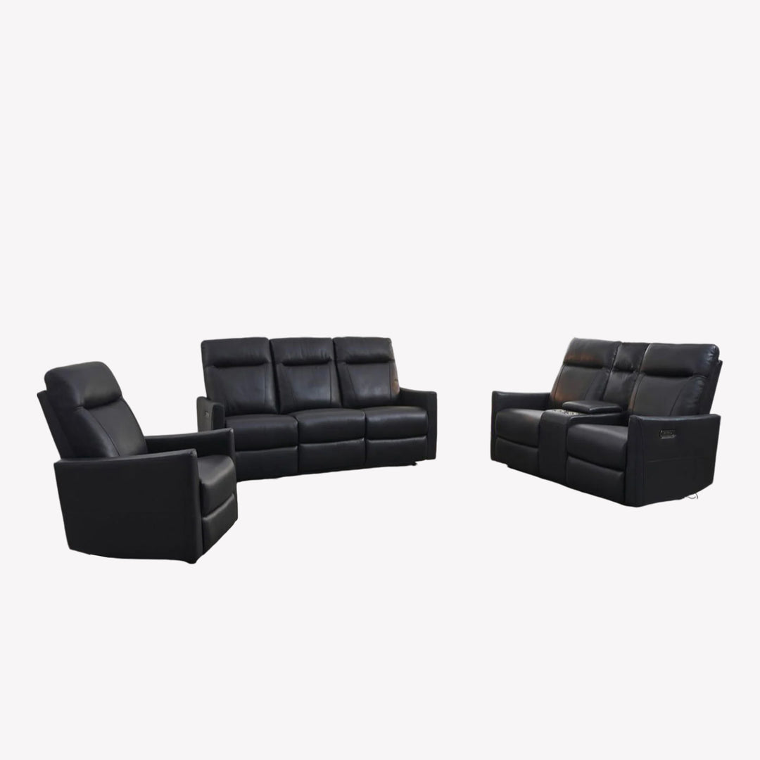 Solace Power Recliner Set – Chair, Loveseat & Sofa in Black Leathaire