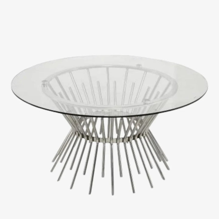 Empyrean Round Coffee Table – Glass Top & Brushed Silver Base