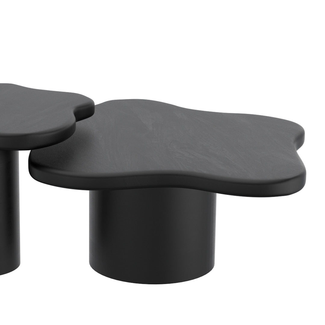 Norvella Mid-Century Modern Coffee Table – Freeform Solid Mango Wood Top with Pedestal Base (Black Finish)
