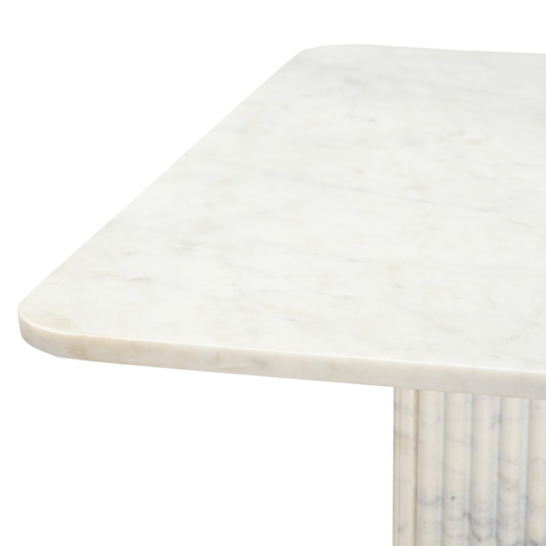 Stonevale Modern Sculpted Marble Coffee Table with Fluted Square Pedestal Base