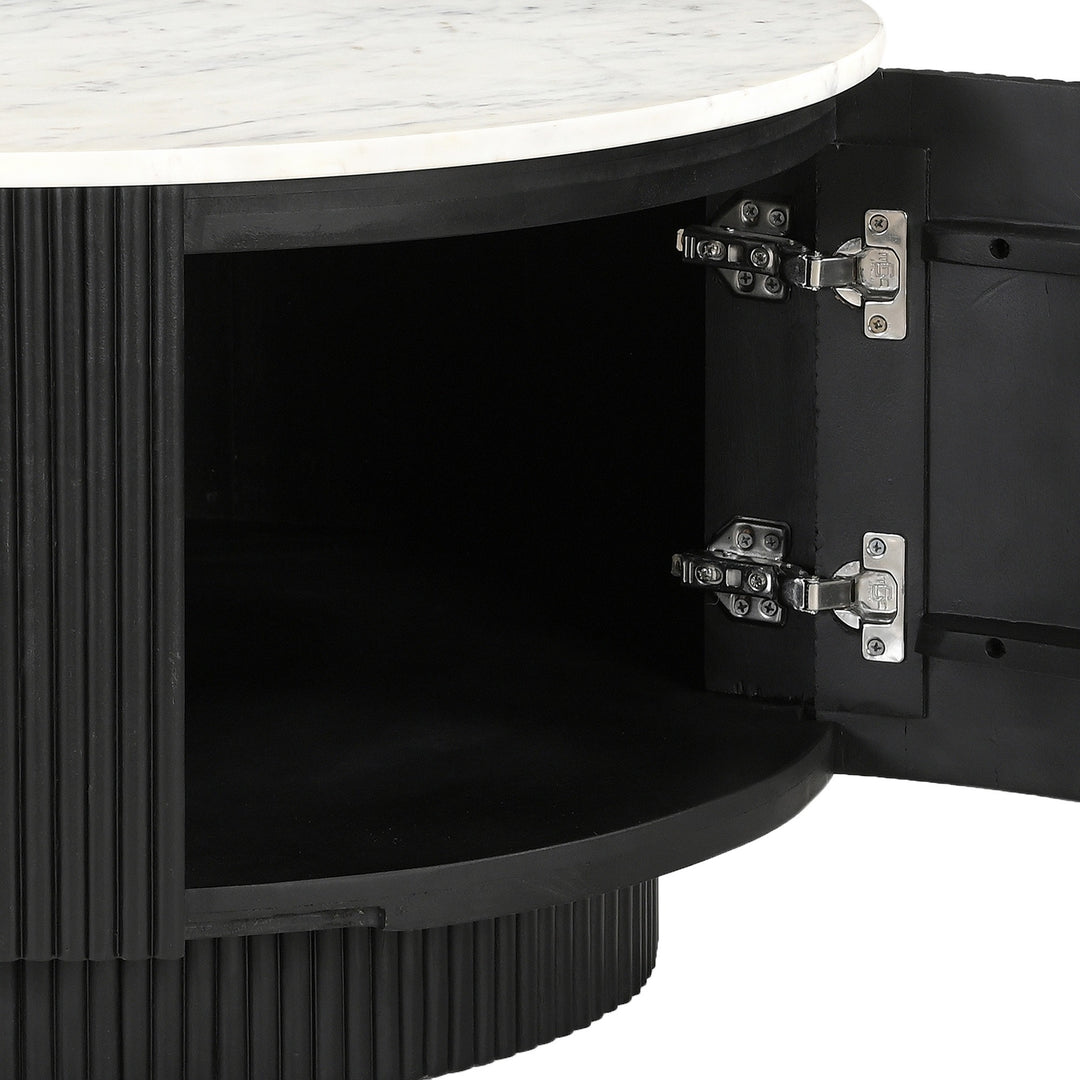 Roskell Mid-Century Modern Round Coffee Table with White Marble Top And Hidden Storage