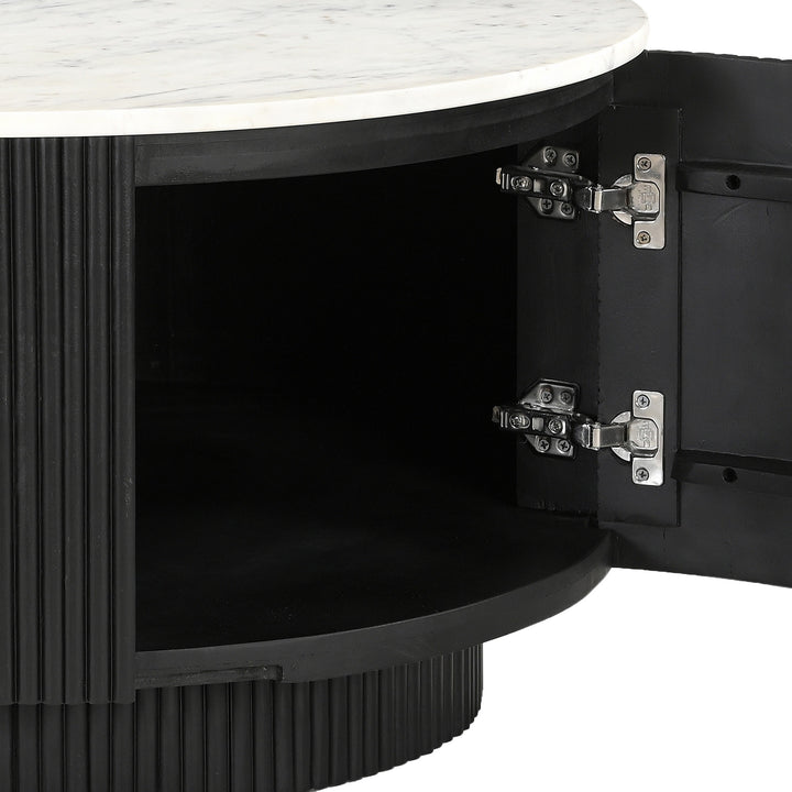 Roskell Mid-Century Modern Round Coffee Table with White Marble Top And Hidden Storage