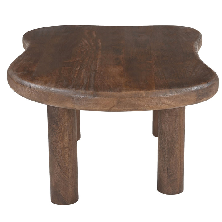 Carvello Freeform Solid Mango Wood Coffee Table with Thick Rounded Top & Dark Walnut Finish