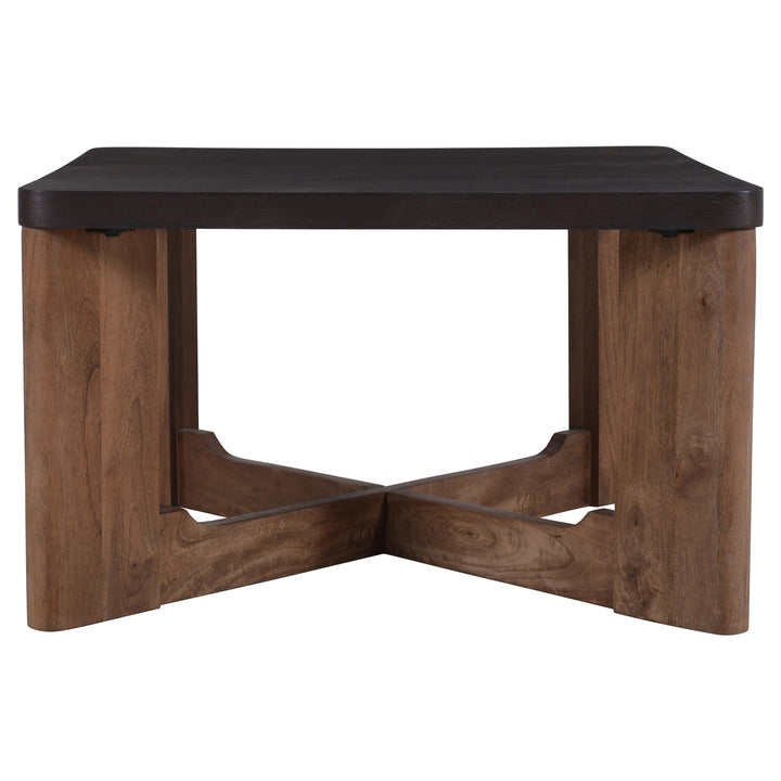 Parklore Mid-Century Modern 2-Tone Coffee Table with Solid Mango Wood Cross Base And Mocha Finish