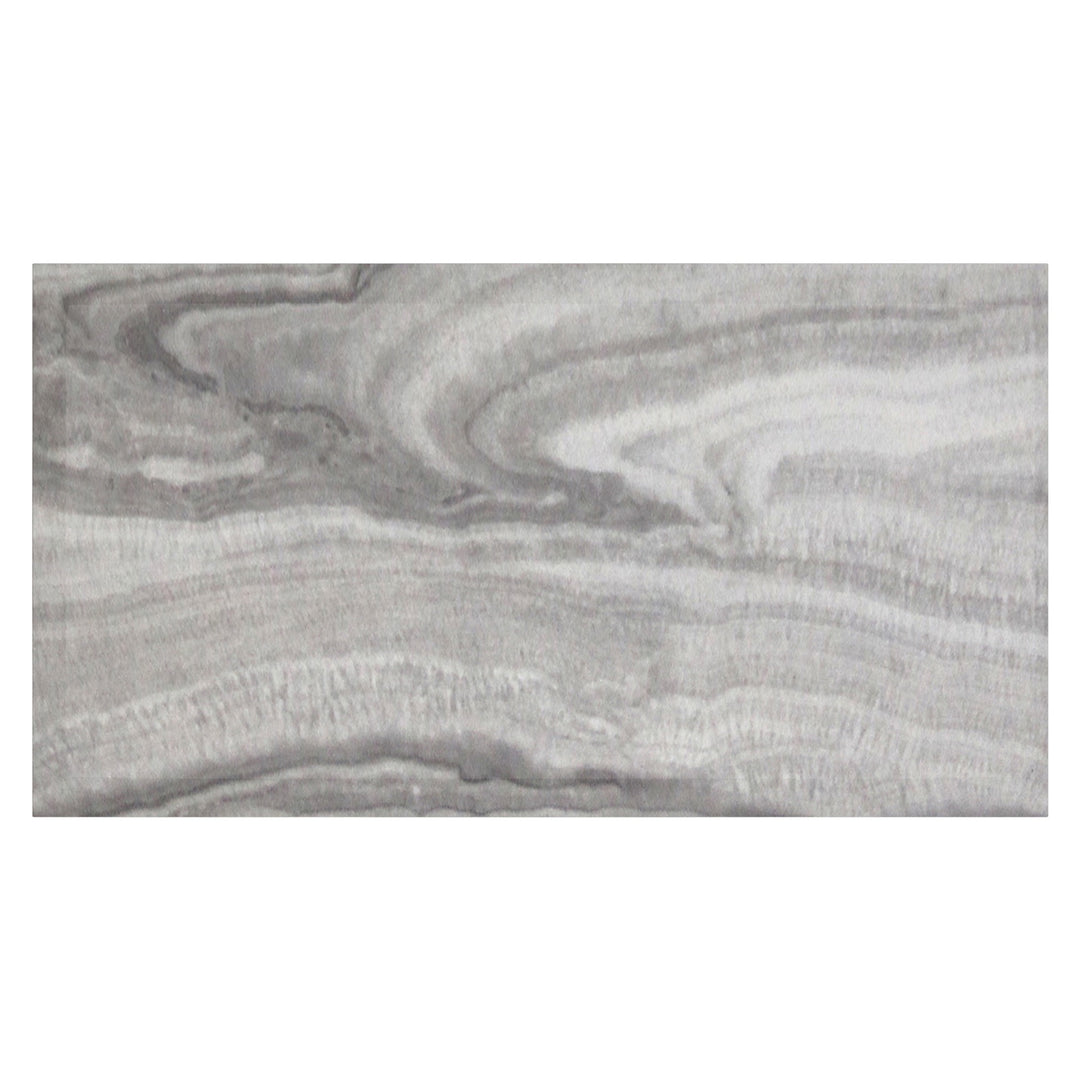 Omnira Modern Coffee Table – Reverse Bevel Faux Marble Top with Geometric Grey Posts & Stainless Steel Wrapped Base